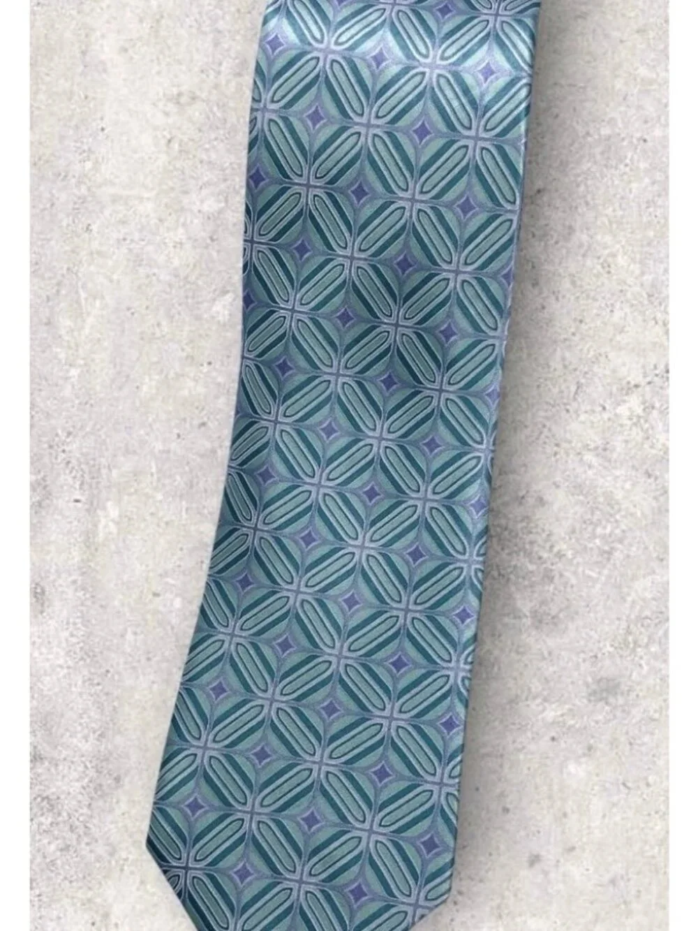 TED BAKER Silk Tie USA XL Green Purple Geometric W:3.5